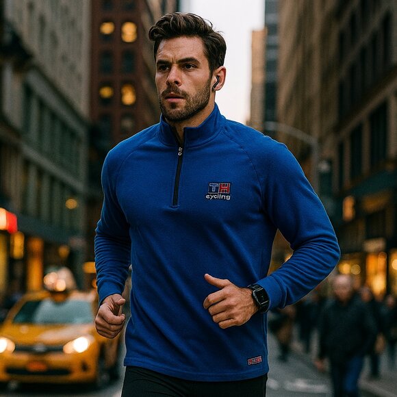 Vintage  Tommy Hilfiger Cycling Jersey Blue  with TH Patch Rare Mens Large - Picture 1 of 10